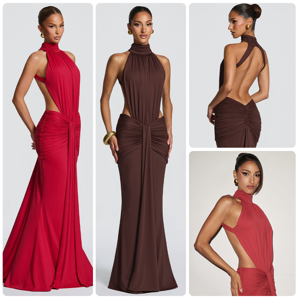 Women's New Halterneck Pleated Slim-Fit Dress