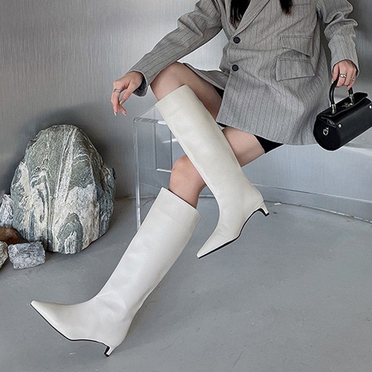 New Fallwinter Pointed-toe Wide-calf, Knee-high Kitten-heel Riding Boots