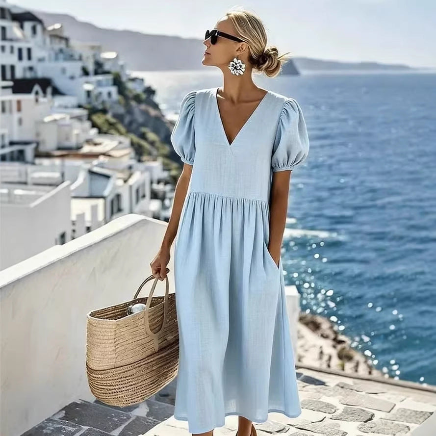 New Cotton-linen Casual Short-sleeve Dress