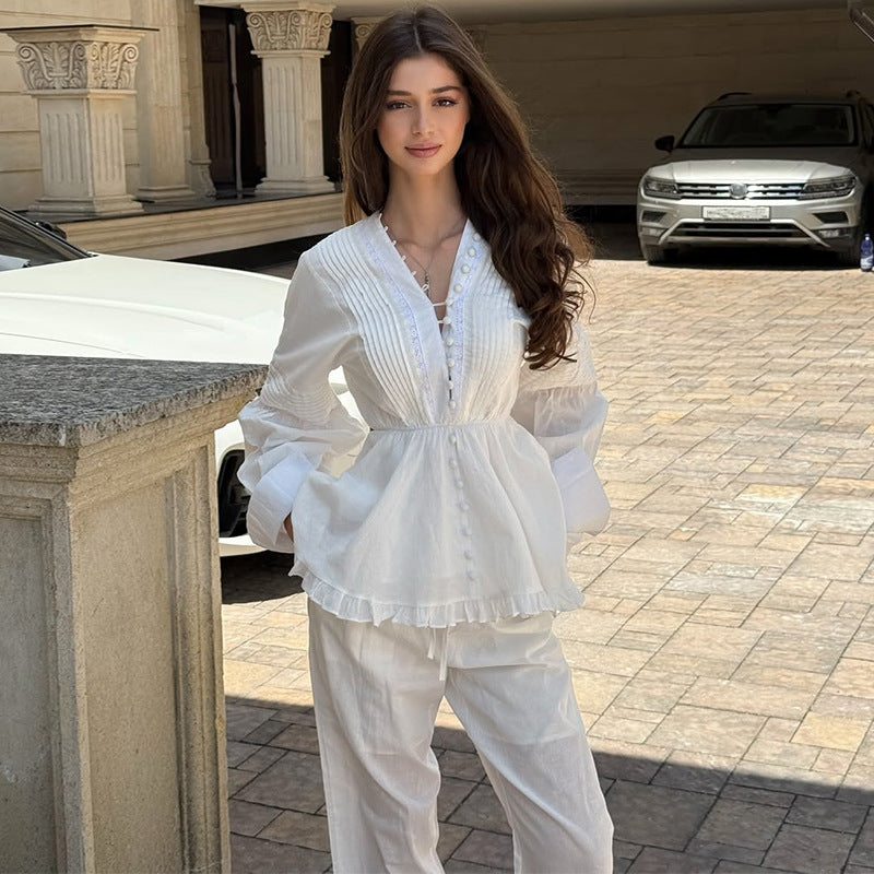 Women's Long-Sleeve Shirt Fashionable Casual Set