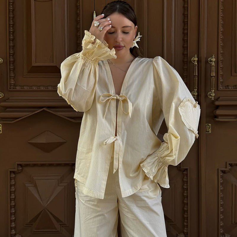 Women's Casual Shirt And Wide-Leg Pants Set